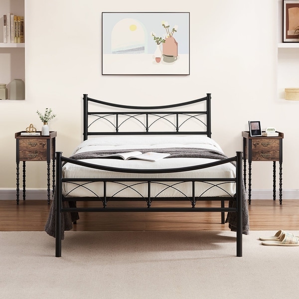 Taomika 3-pieces Bedroom Set，Black Platform Bed and Retro 2-Drawers Nightstands Set of 2 - - 36146936