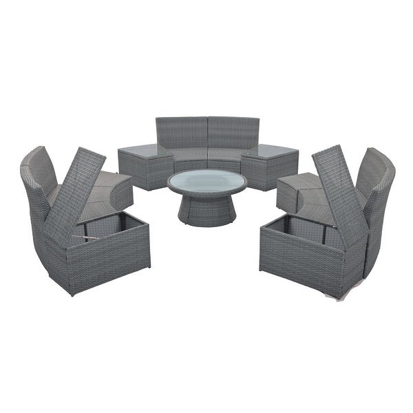 10-Piece Outdoor Sectional Half Round Patio Rattan Sofa Set - Overstock - 37629926