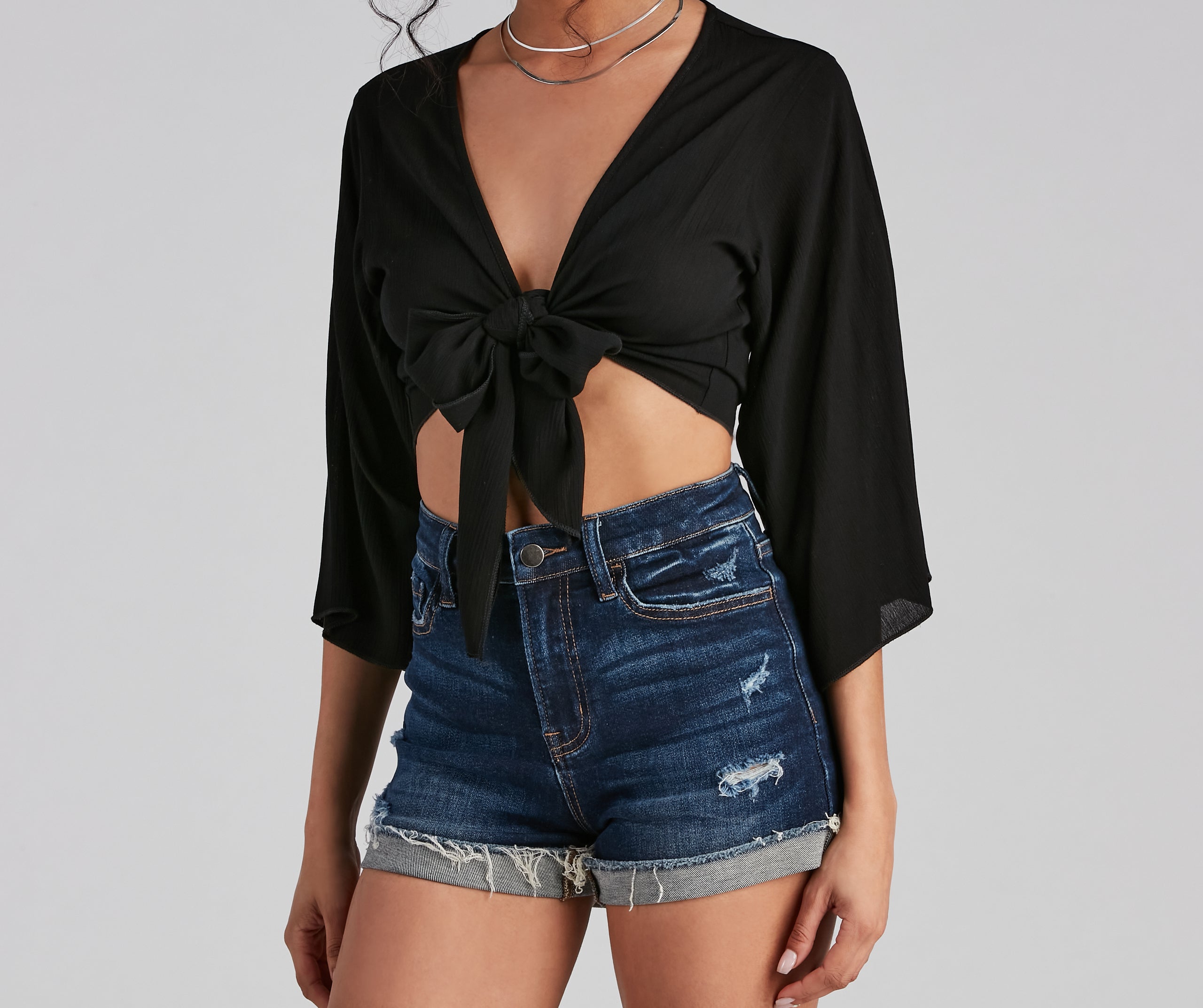 Tied Up Kimono Sleeve Top