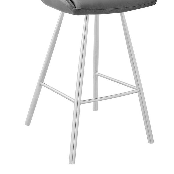 Faux Leather Counter Height Bar Stool， Silver and Charcoal - 19 L x 21 W x 38 H