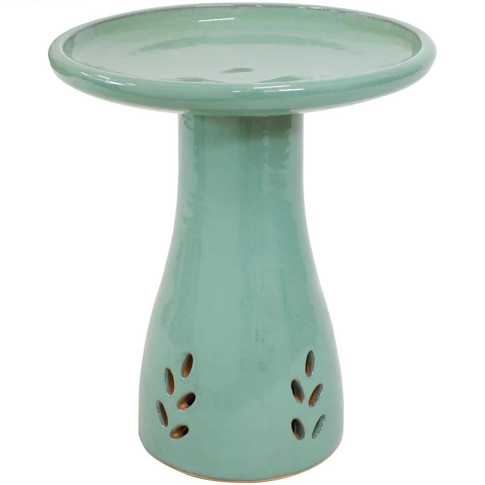 Sunnydaze Decor Classic Seafoam Ceramic Outdoor Bird Bath， UV/Frost Resistant AP-350