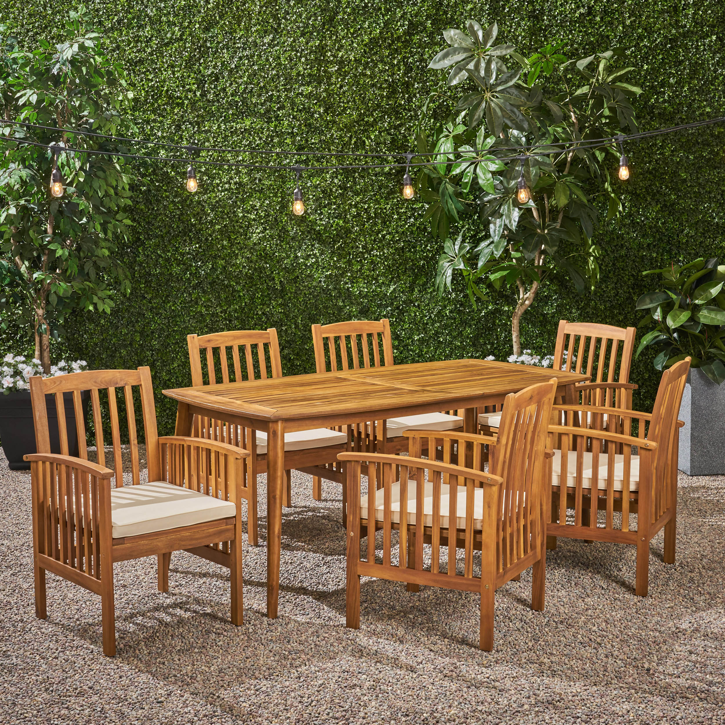 Phoenix Outdoor Acacia 6-Seater Dining Set with Cushions and 71