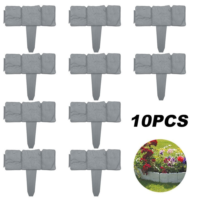 HOTBEST Garden Fence Grey Stone Effect Lawn Edging Plant Bordering Cobblestone Yard Border Stone Effect Plastic Palisade Fence Walkways DIY Decorative