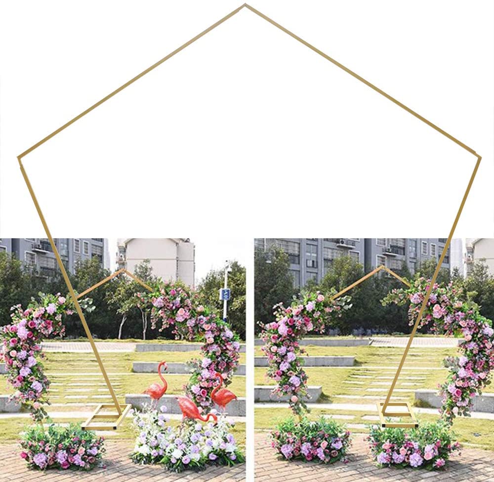 Flkoendmall Modern Pentagonal Wedding Arch Backdrop Stand Metal Frame Sturdy Bar Stand