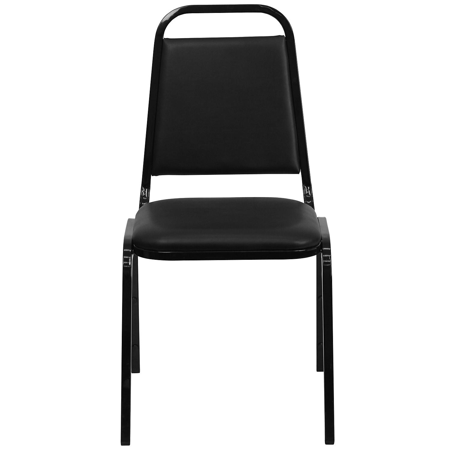 Flash Furniture 4 Pack HERCULES Series Trapezoidal Back Stacking Banquet Chair in Black Vinyl  Black Frame