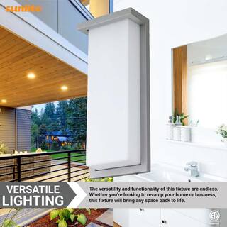 Sunlite 1-Light 14 in. Silver LED Modern Rectangle Outdoor Wall Lantern Light Sconce CCT Color Tunable Switch 3000K 4000K 5000K HD03174-1