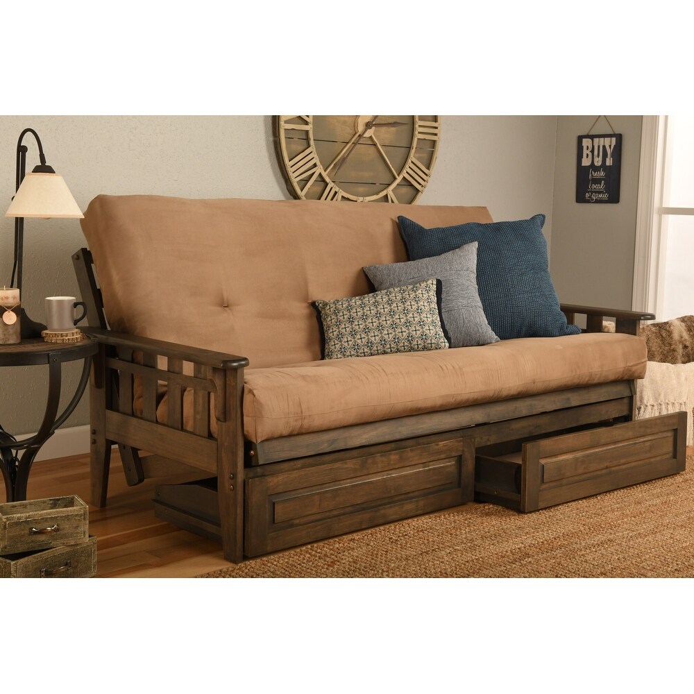 Somette Tucson Rustic Walnut Full size Futon Set with Storage Drawers