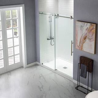 WOODBRIDGE Horsford 56 in. to 60 in. x 76 in. Frameless Sliding Shower Door with Shatter Retention Glass in Brushed Nickel HSD3616