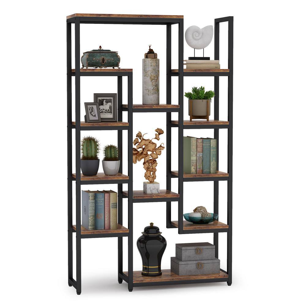 BYBLIGHT Eulas 70.9 in. Brown Wood 12-Shelf Modern Tall Etagere Bookcase 6-Tier Display Shelves Book Storage Organizer BB-K0055GX