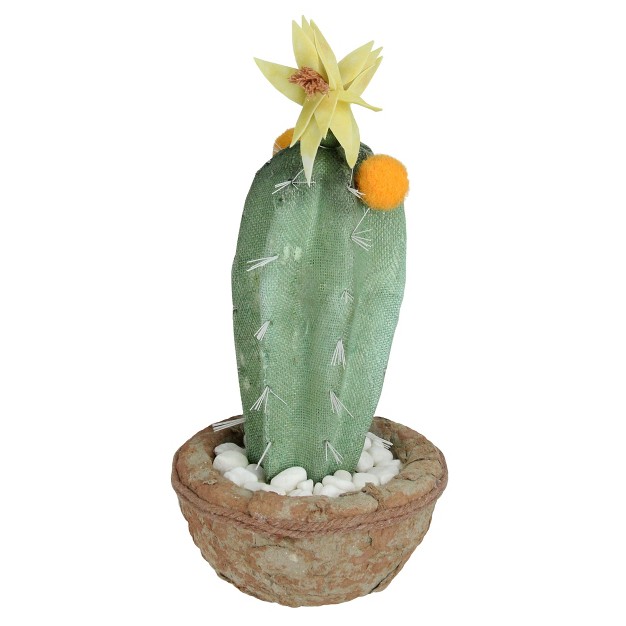 Flowering Cactus Artificial Potted Plant - Green/brown