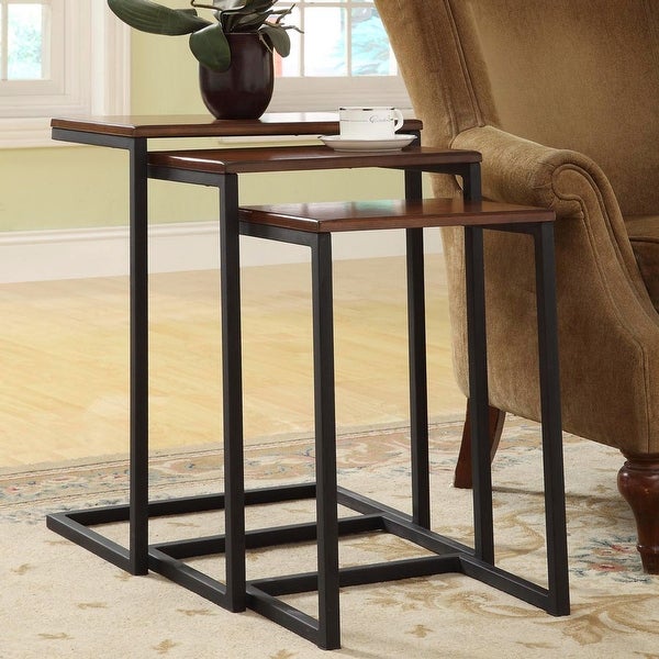 Set of 3 Chestnut Brown and Black Nesting Tables with Mango Wood Top 23.5