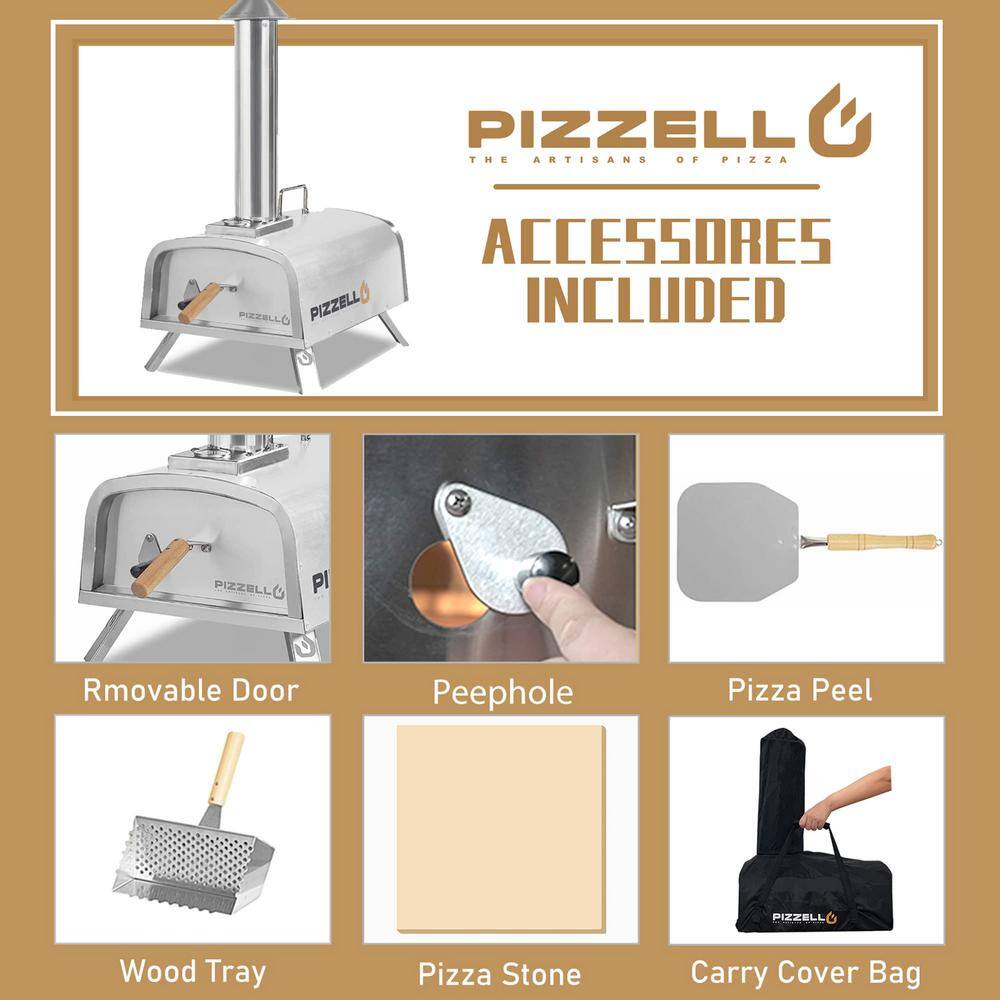 Wildaven 12 in.Wood Fired Outdoor Pizza Oven, Portable Pellet Pizza Maker with Pizza Stone, Pizza Peel, Foldup Legs, Cover-Silver YB00RA0705002