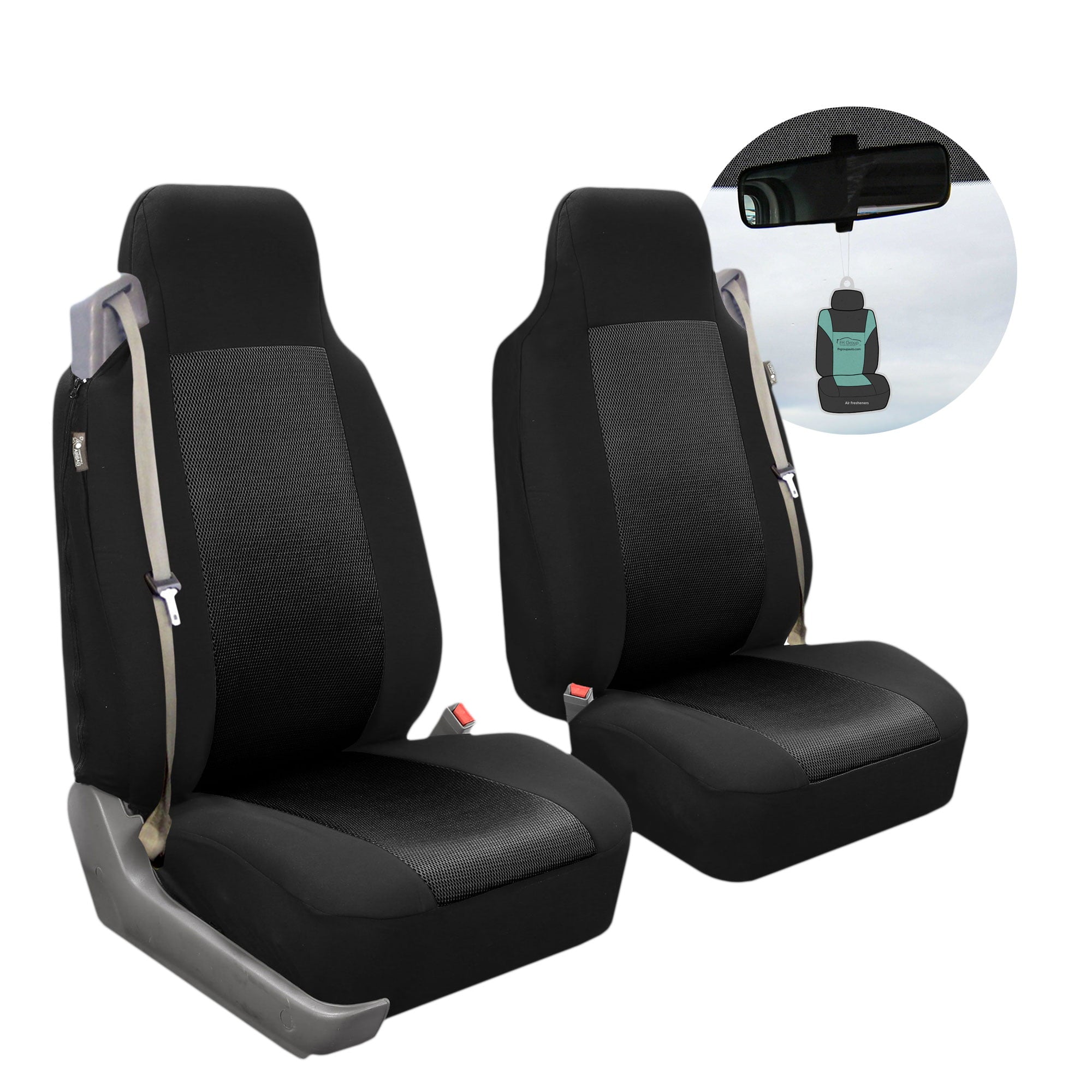 FH Group Classic Cloth AFFB302BLACK102 Black Front Set Car Seat Cover with Air Freshener