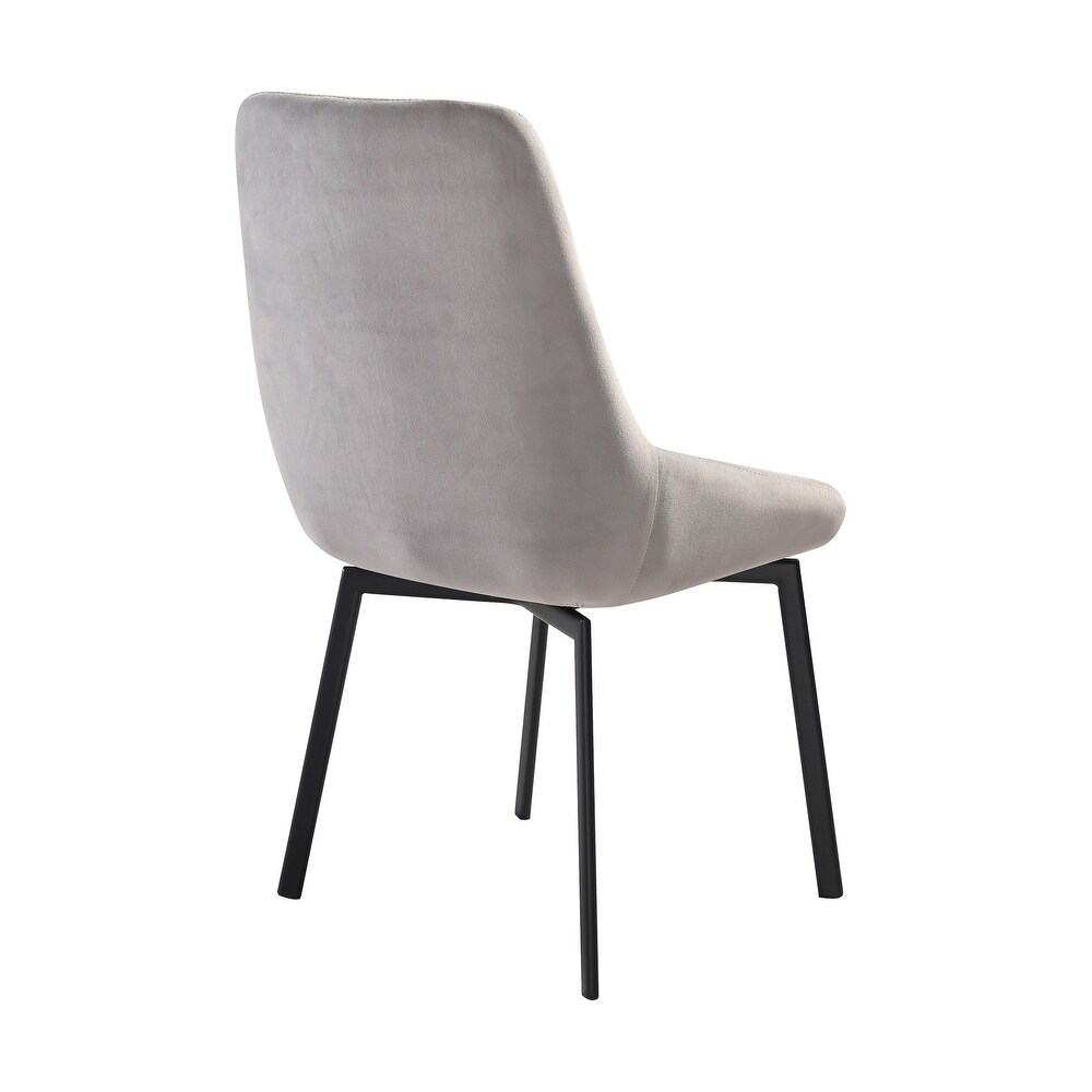 Susie Swivel Upholstered Dining Chair in Gray Fabric with Black Metal Legs   Set of 2