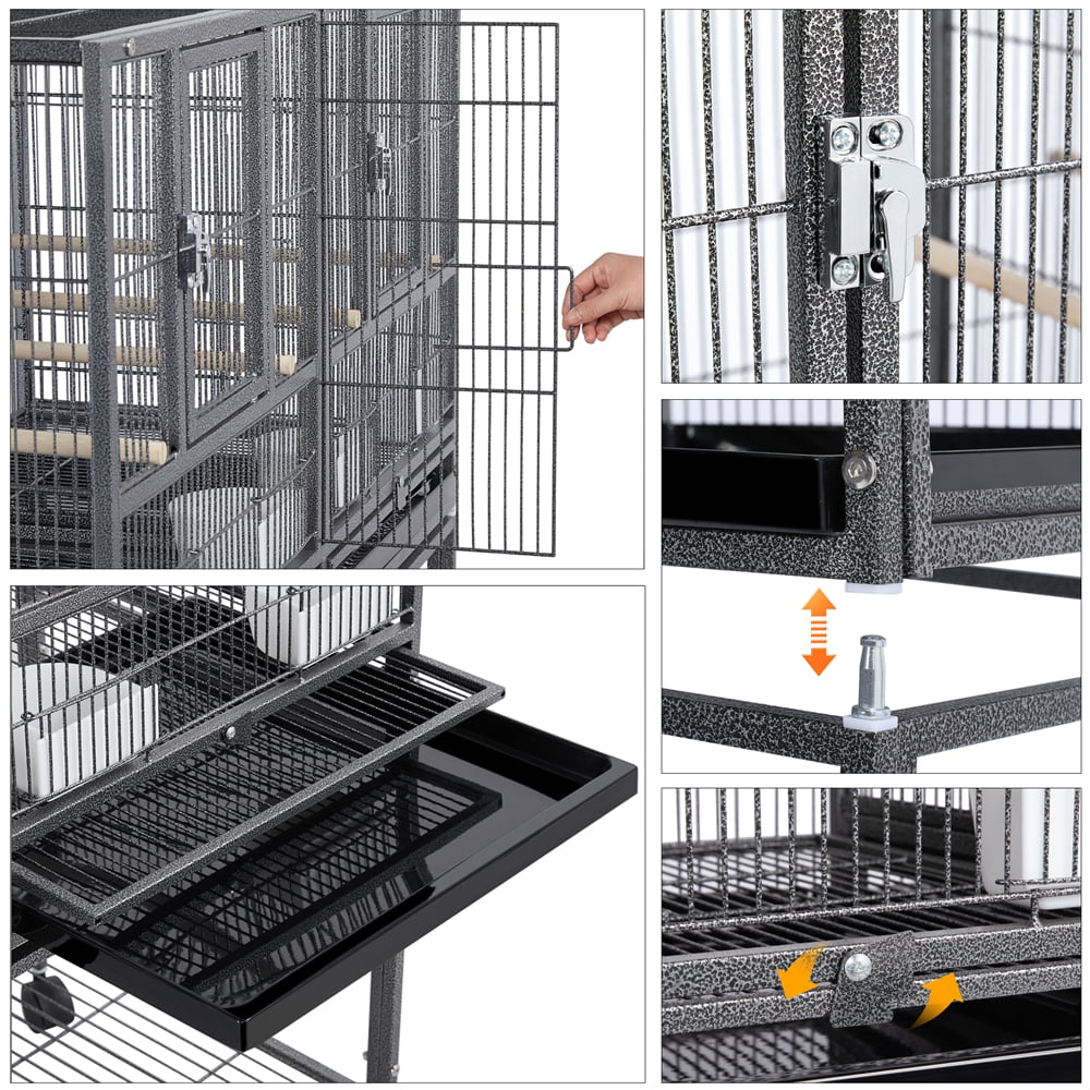 SMILE MART Divided Breeder Cage Stackable Wide Bird Cage for Small Birds Lovebirds Finch Canaries Parakeets Cockatiels Budgies Metal， Black