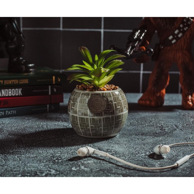 Silver Buffalo Star Wars Death Star 3 inch Ceramic Mini Planter With Artificial Succulent