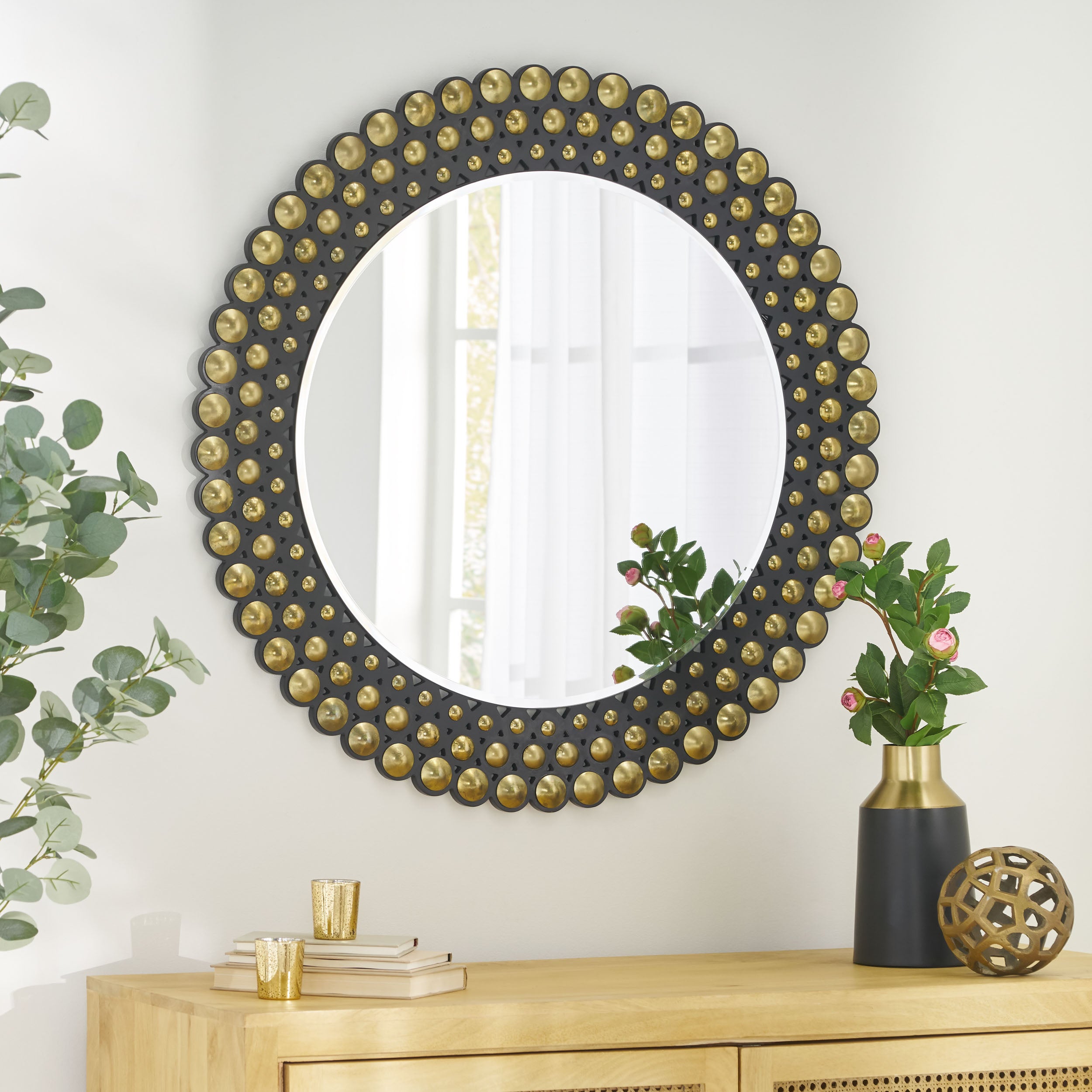 Abels Contemporary Studded Round Wall Mirror