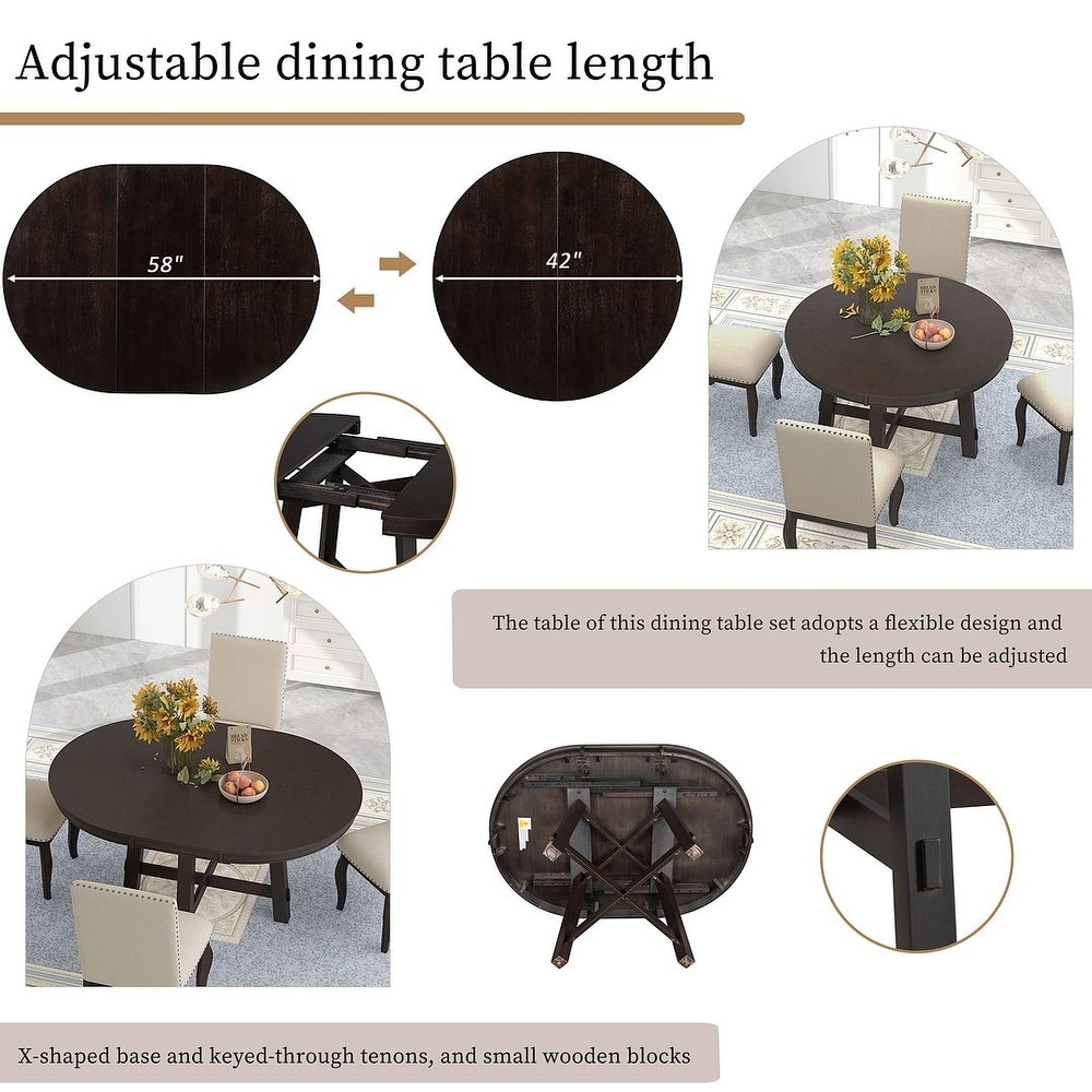 Expandable round dining table set for 4