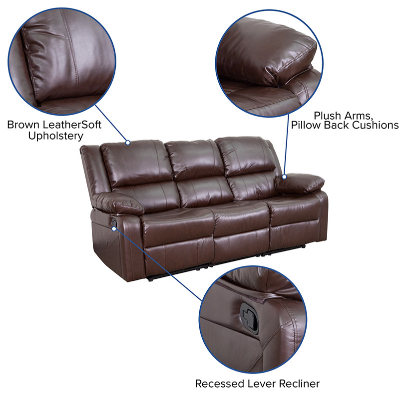 Harmony Series Brown LeatherSoft Sofa  Two Built  In Recliners   Contemporary   Sofas   by First of a Kind USA Inc  Houzz