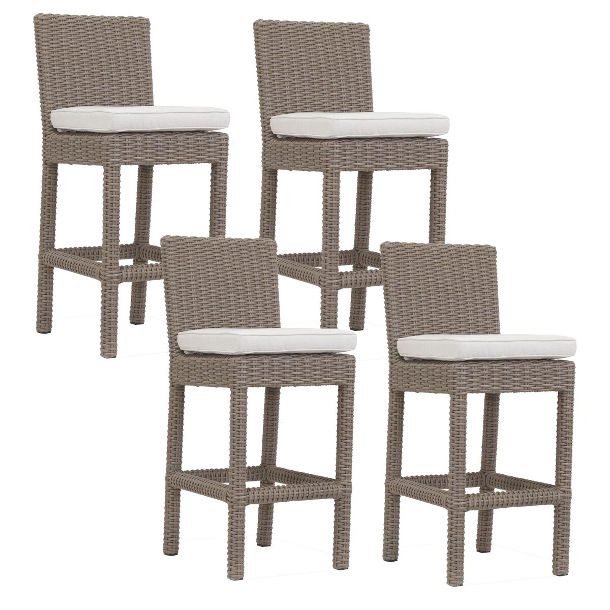 Coronado 4 Piece Wicker Patio Counter Height Bar Stool Set W/ Sunbrella Canvas Flax Cushions By Sunset West