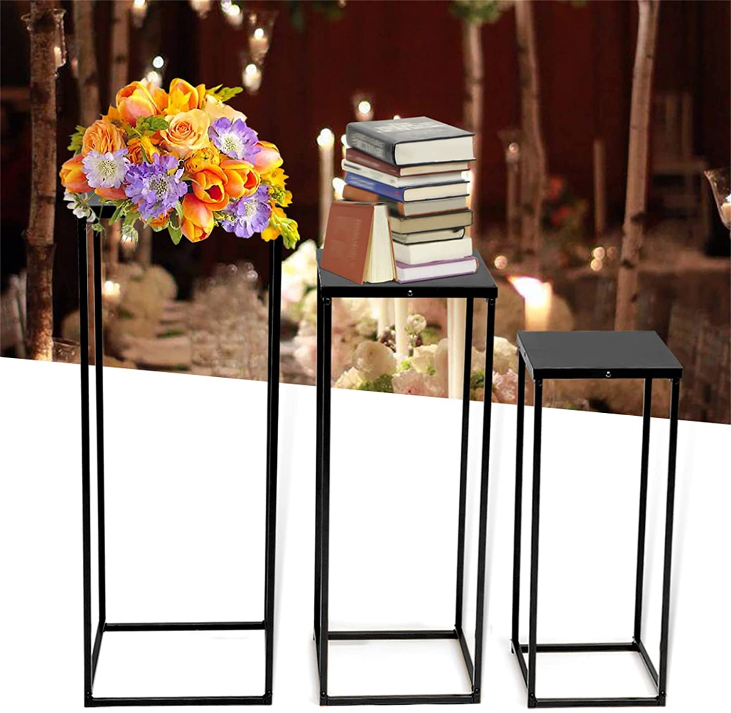 TFCFL 3Pcs Metal Plant Stands Flower Pot Rack Tall Pedestal Square Display Rack for Indoor Outdoor Garden Decoration