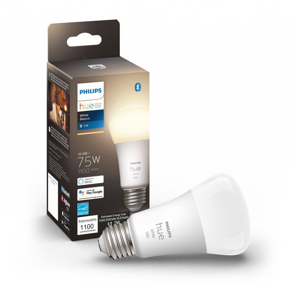 Philips Hue 75-Watt Equivalent A19 Smart LED Soft White (2700K) Light Bulb with Bluetooth (1-Pack) 563007