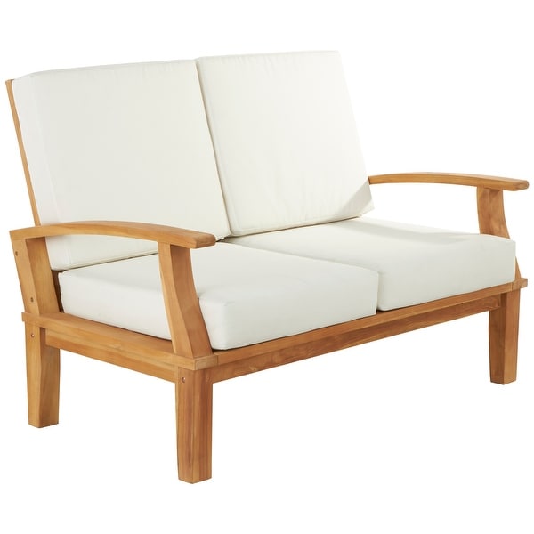 Teak Wood Traditional Outdoor Seating Set with OffWhite Cushions (Set of 5 Pieces)