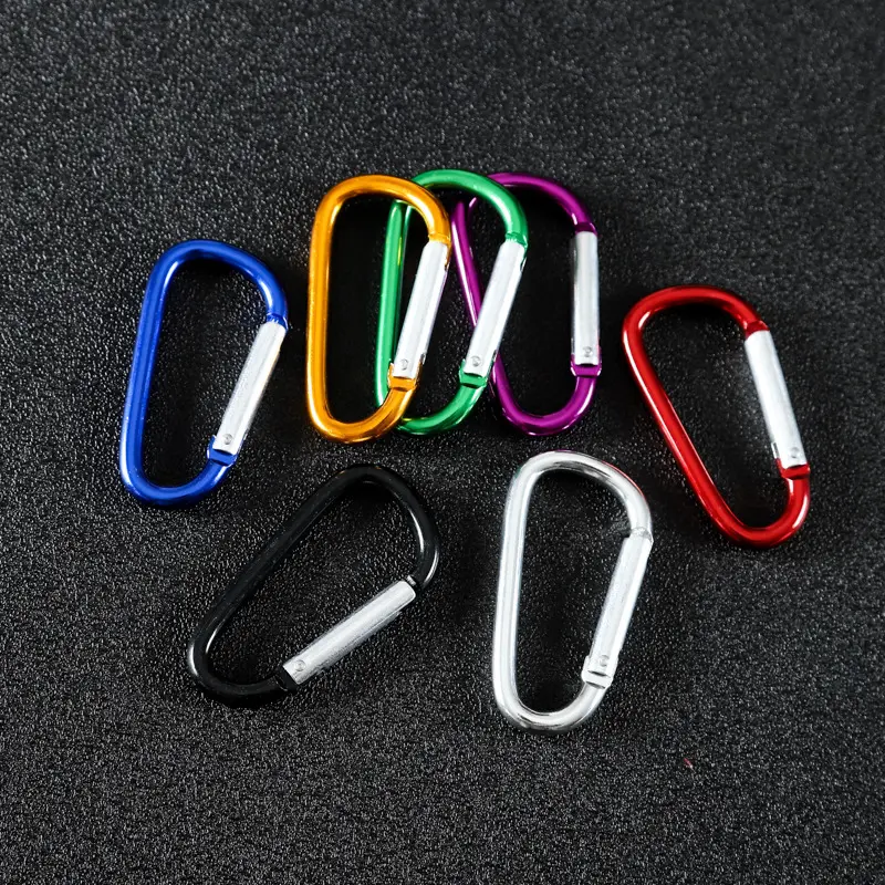 Wholesale 5  flat D Ring accept engraved laser printing silk custom logo aluminum metal steel keychain hook karabiner carabiner