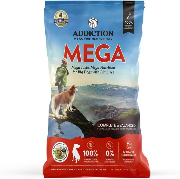 Addiction Mega Complete Balanced Grain-Free Medium to Large Breed Adult Dry Dog Food， 20-lb bag