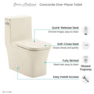 Swiss Madison Concorde 1-Piece 1.28 GPF Single Flush Square Toilet in Bisque Seat Included SM-1T107BQ