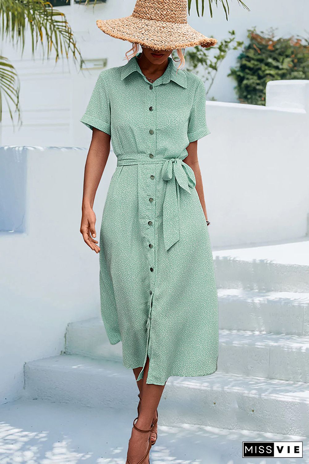 Turndown Collar Button Shirt Split Dress