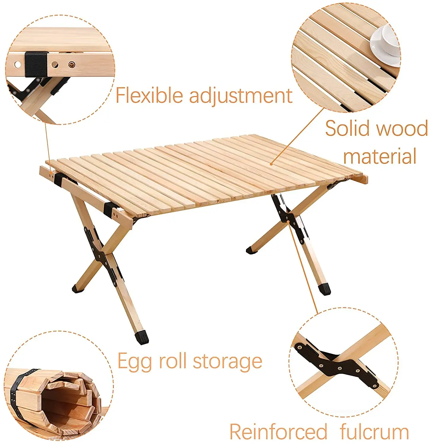 WOQI China Factory manufacturer self driving trip solid wood picnic home folding  egg roll table