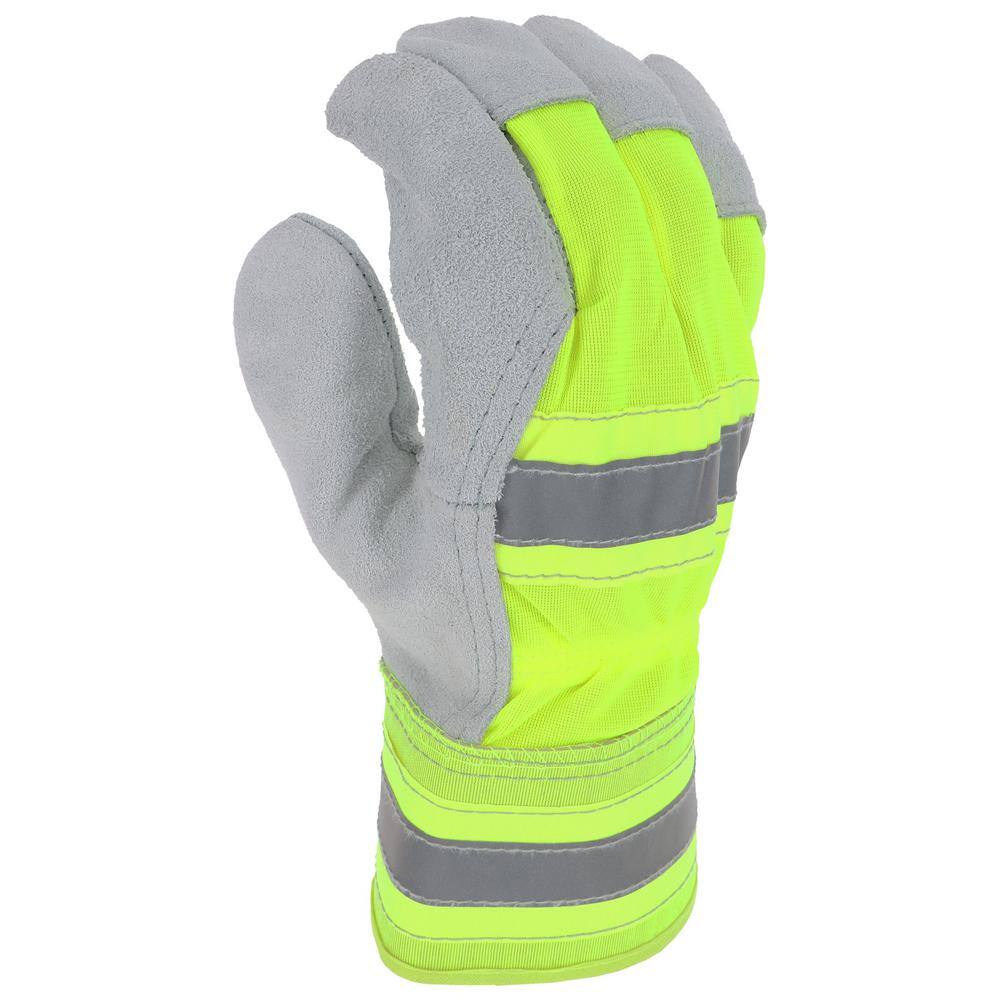 West Chester Protective Gear Hi-Vis Large Split Leather Palm Gloves 70501-LCCD6