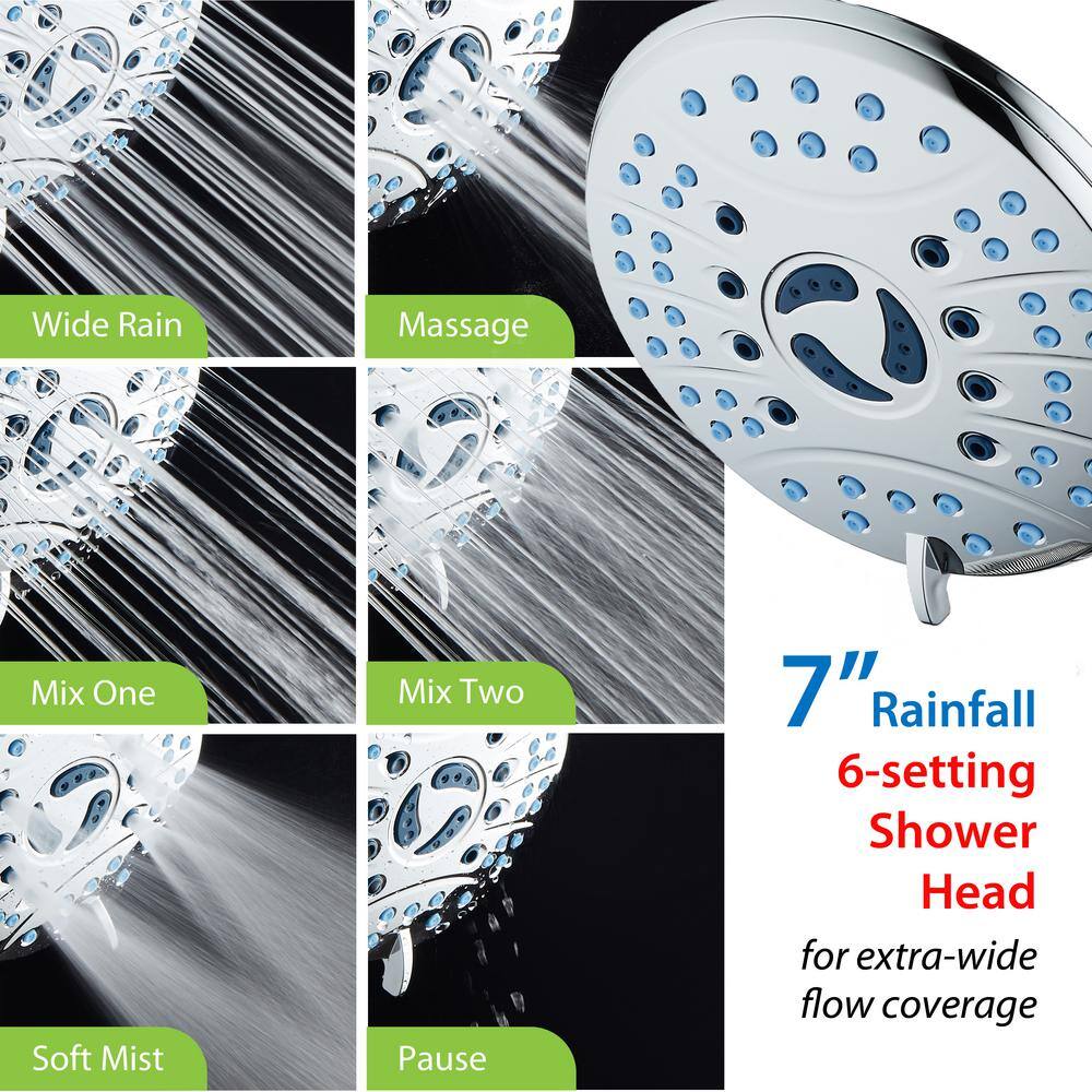 AQUACARE 50-Spray Patterns 2.5 GPM 7 in. Wall Mount Dual Shower Heads and Handheld Shower Head Antimicrobial in Chrome 53539