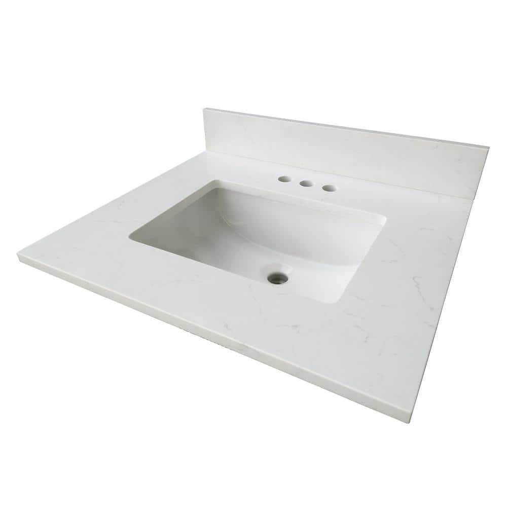 Home Decorators Collection 25 in W x 22 in D x 075 in H Quartz Vanity Top in Carrara White with White Basin