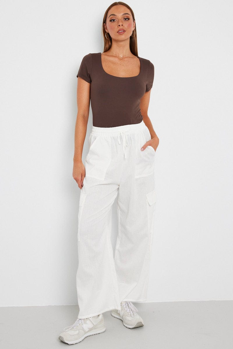 White Relaxed Cargo Pant Elasticated Waist