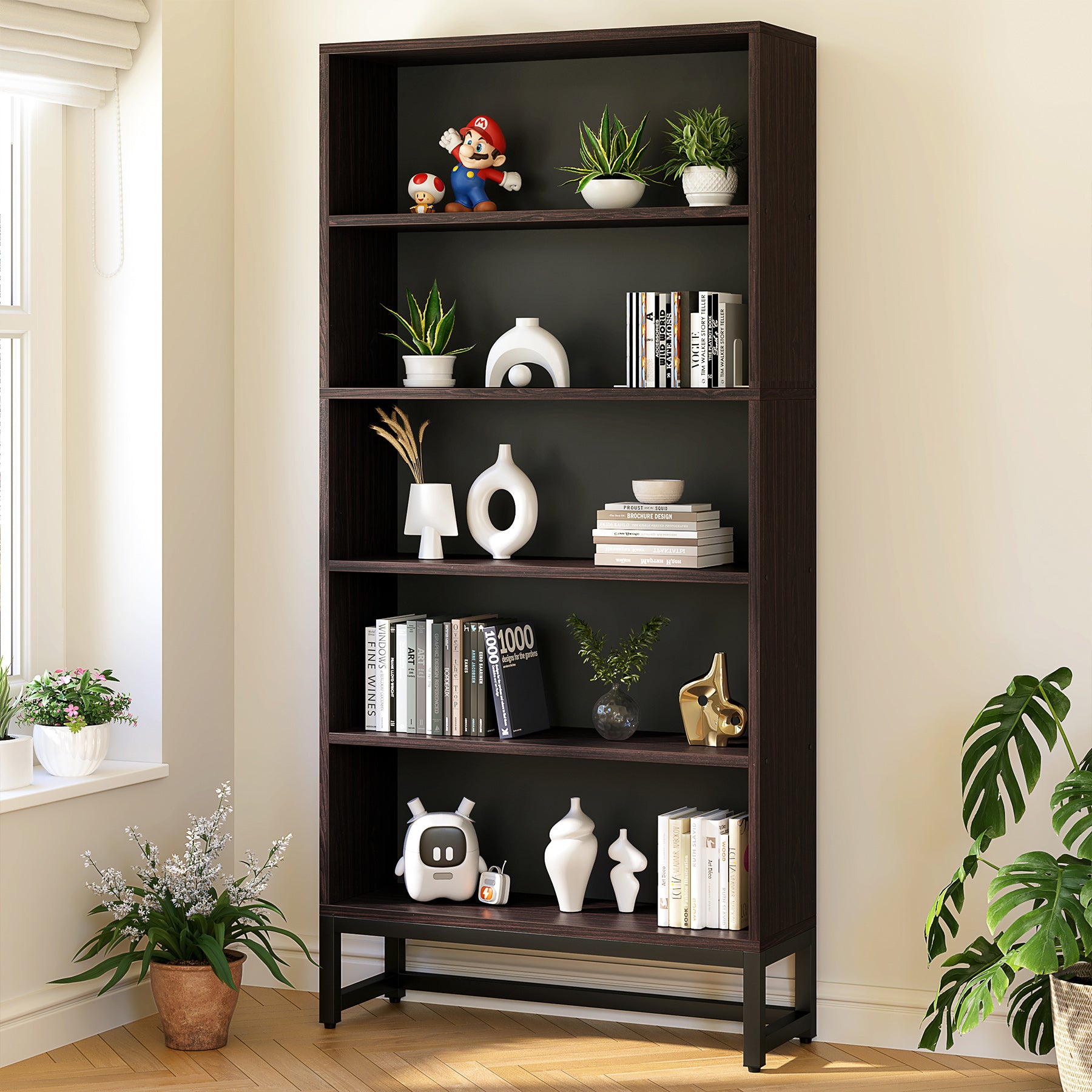 70.8 Bookcase, Large Bookshelf Organizer with 5-Tier Storage Shelves