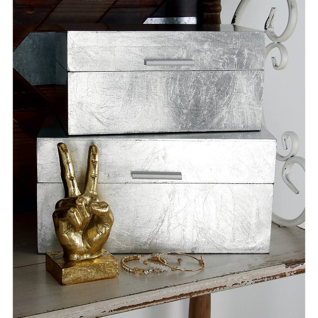 Set Of 2 Decorative Glam Metallic Silver Leaf Boxes Cosmoliving By Cosmopolitan