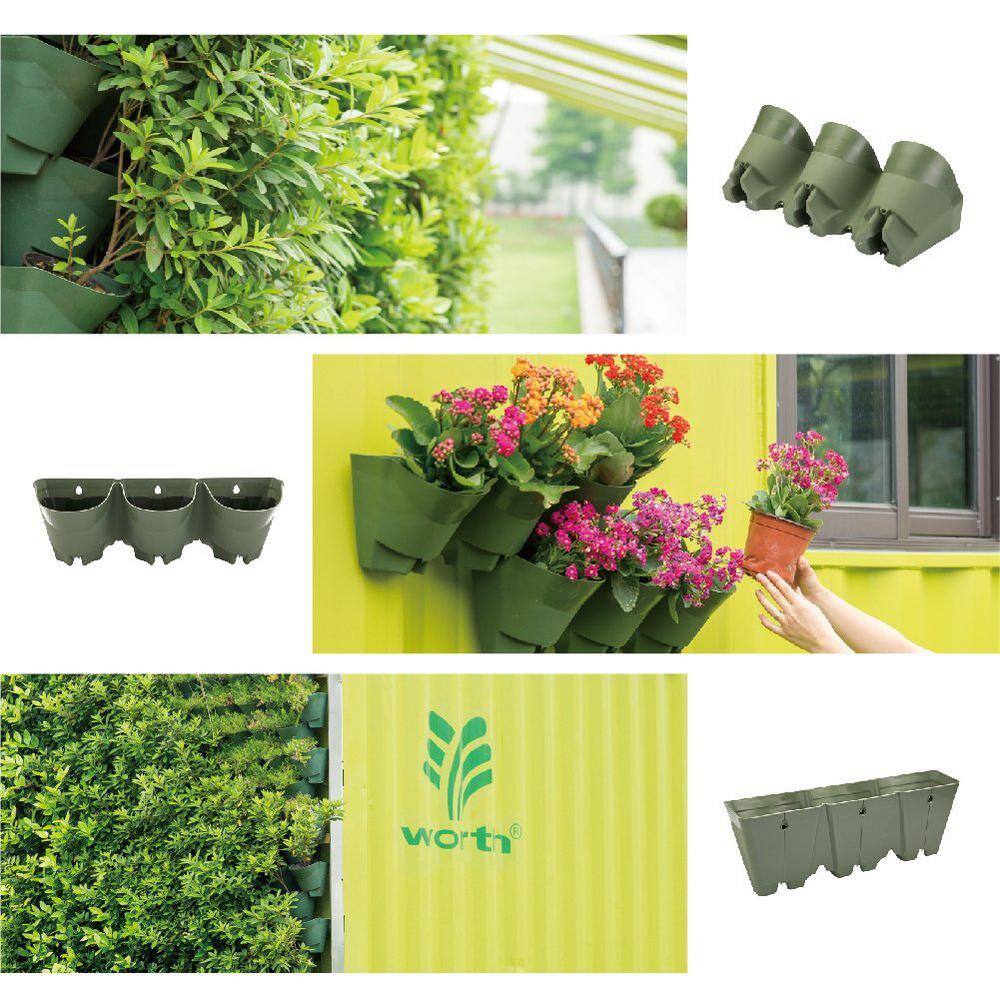 Worth Garden Olive Green Plastic 36-Pockets Self-Watering Vertical-Wall Garden Planters (12 Sets of 3) G707A00