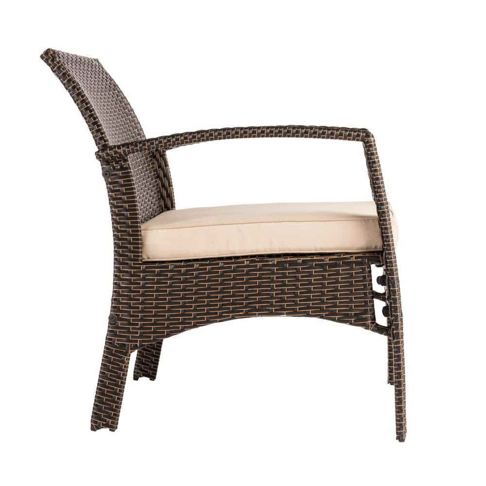 BALKENE HOME Bondi Mocha Stationary Wicker Outdoor Lounge Chair with Taupe Cushion 62776