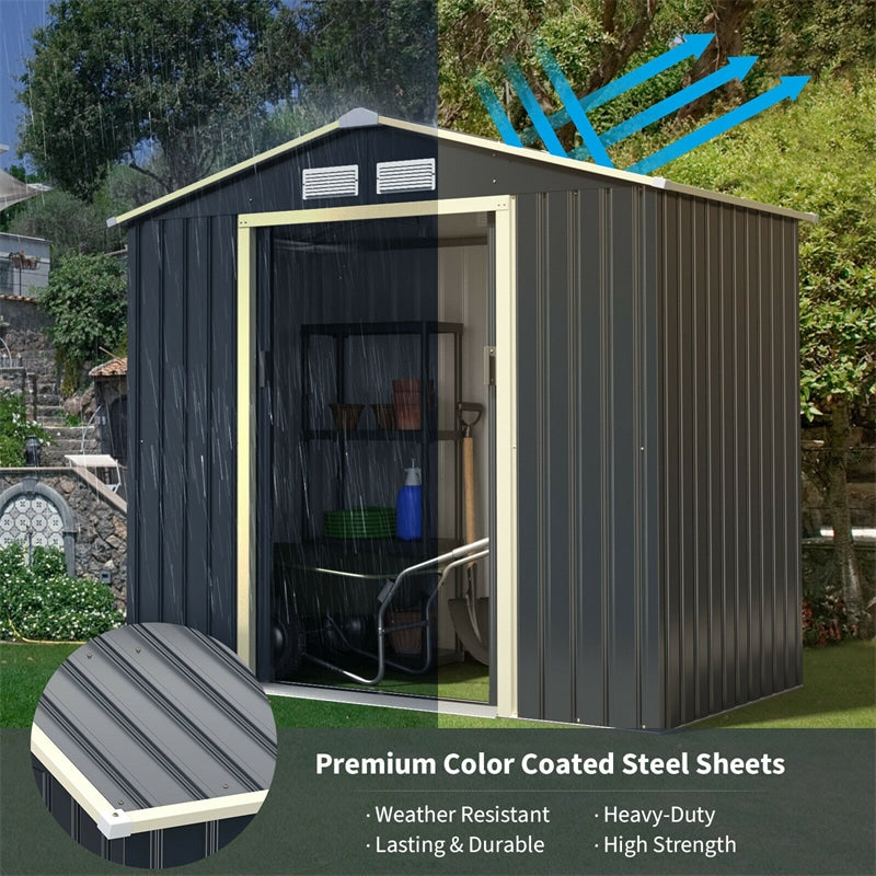 7 x 4 FT Outdoor Metal Storage Shed with 4 Air Vents & Sliding Double Lockable Doors, Backyard Tool Shed Garden Storage House