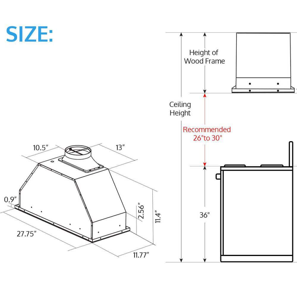 HisoHu 30 in 900 CFM Ducted Insert with Light and Hand Motion Control Range Hood in Stainless Steel