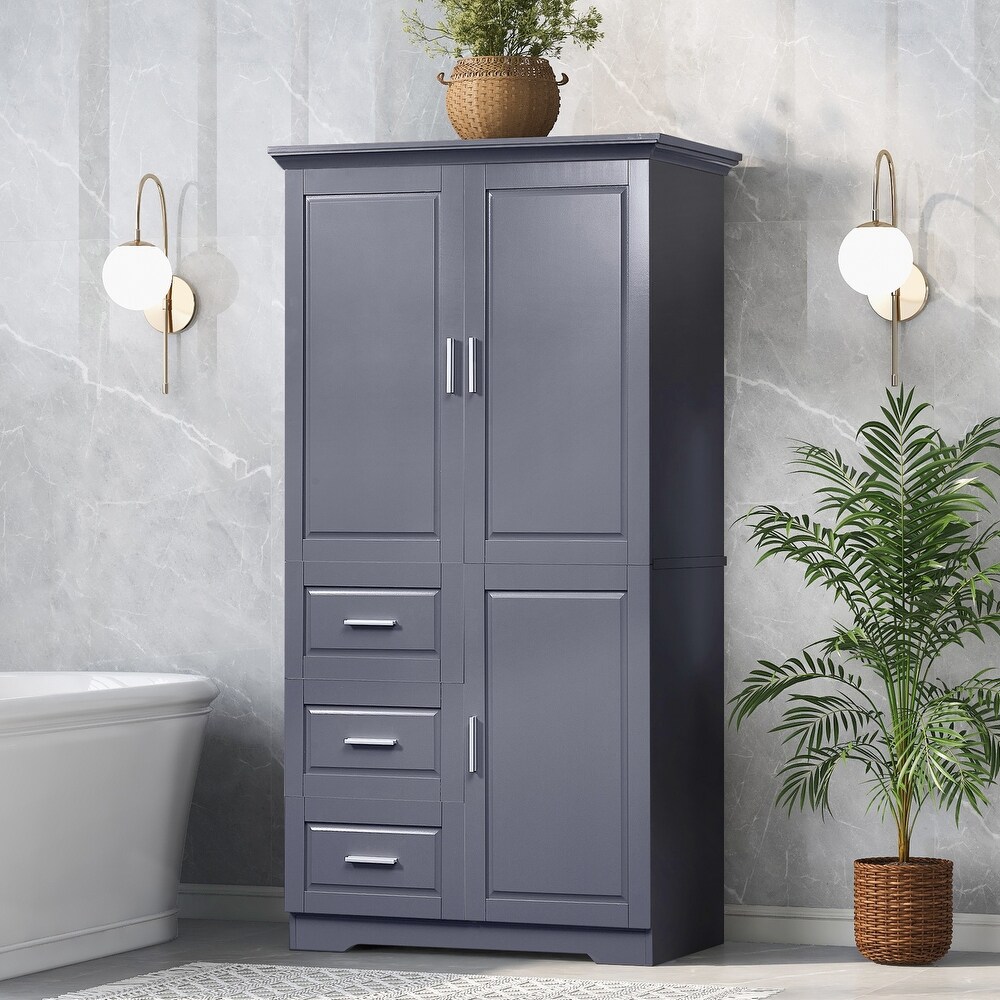 Tall and Wide Storage Cabinet with Doors for Bathroom/Office  Three Drawers