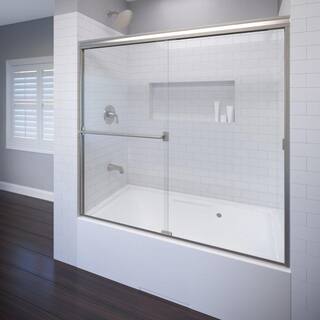 Basco Classic 60 in. x 57 in. Clear Semi-Frameless Sliding Tub Door in Brushed Nickel CLCH05A6057CLBN