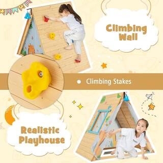 Costway Climbing Triangle with Tent Triangle Climber Crawling Toys for Kids and Baby TS10054