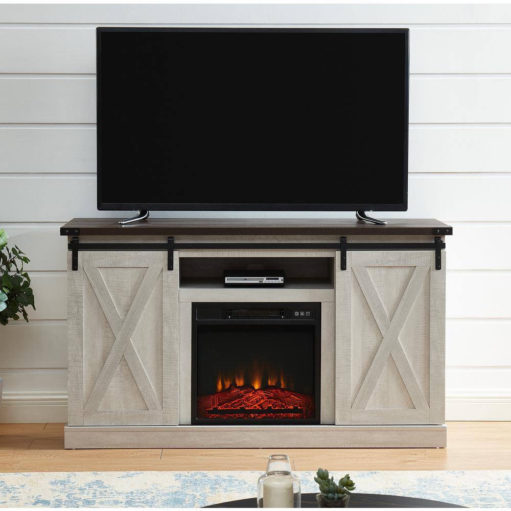 Boyel Living 54 in. W Freestanding Wooden Storage Electric Fireplace TV Stand in White with Sliding Barn Door Fits TVs up to 65 in. CEW-CYTVS08-WHI