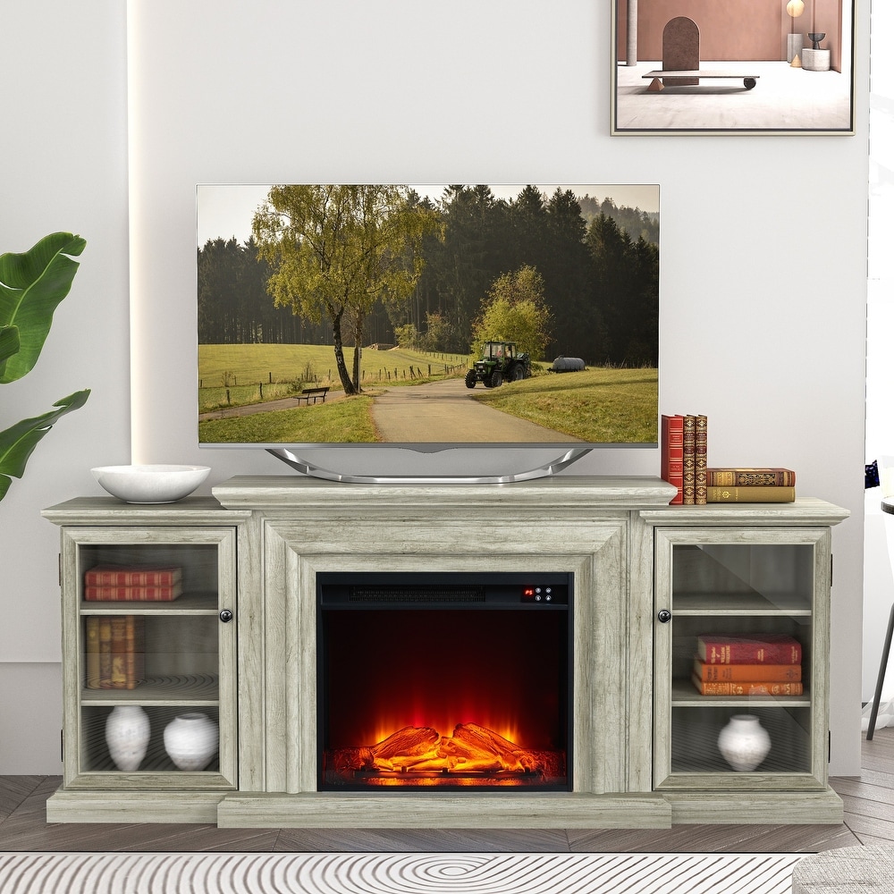 Farmhouse TV Stand with Fireplace   70\