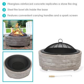 Sunnydaze Decor 32.5 in. W x 21.25 in. H Large Round Faux Fiberglass Wood Burning Fire Pit Bowl with Spark Screen RCM-LG840