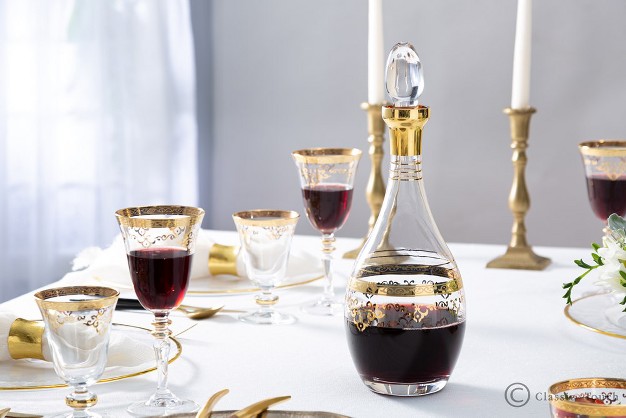 Classic Touch Wine Decanter With Rich Gold Design