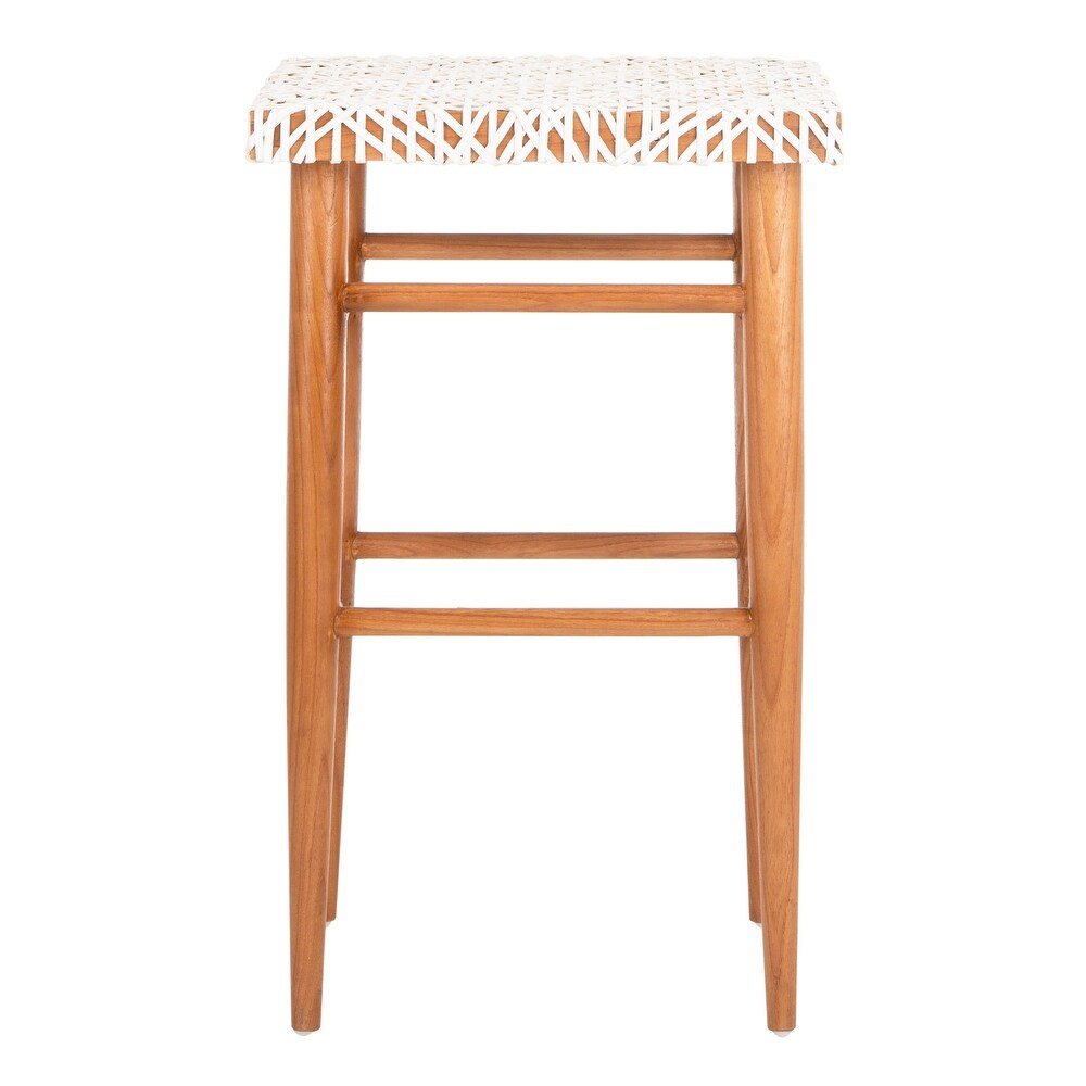 SAFAVIEH 30  inch Kaleo Woven Leather Barstool   White / Natural   19\